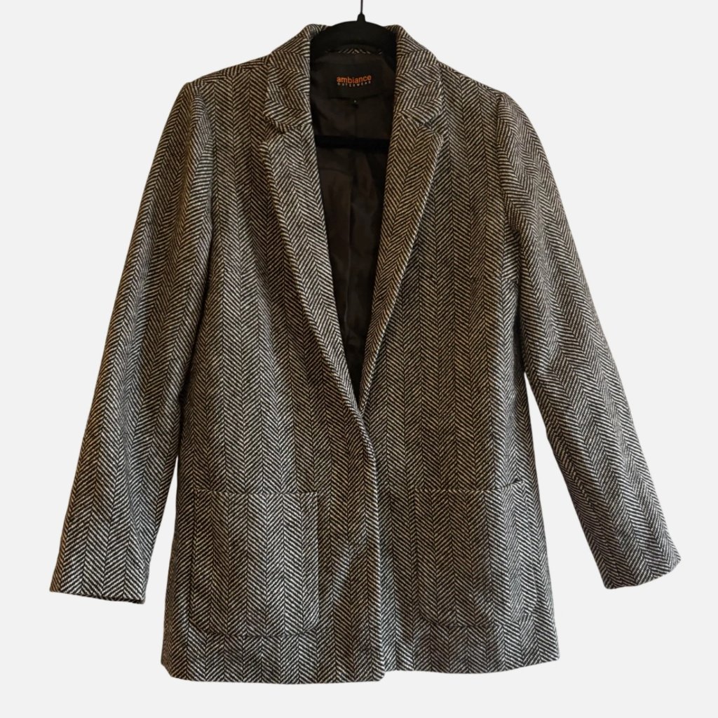 Ambiance Outerwear Black/White Herringbone Tweed Style Women's Blazer Size Small